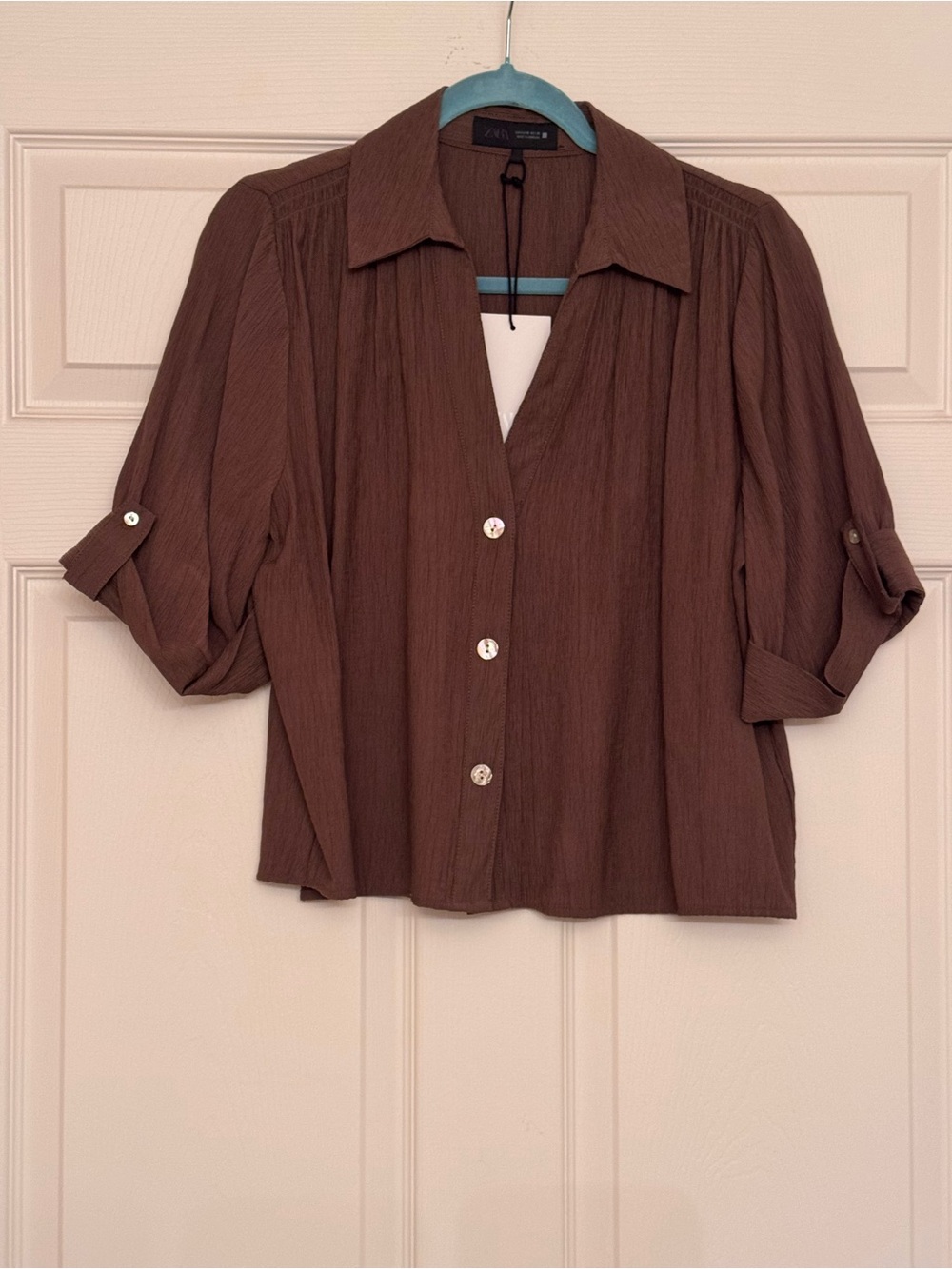 New with tags ! Zara Brown Textured Button-Front Shirt